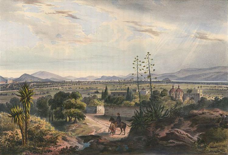 unknow artist Mexico, visto desde el Arsobisbado de Tacubaya. Mexico City seen from Tacubaya. Hand-colored lithograph highlighted with gum arabic Germany oil painting art